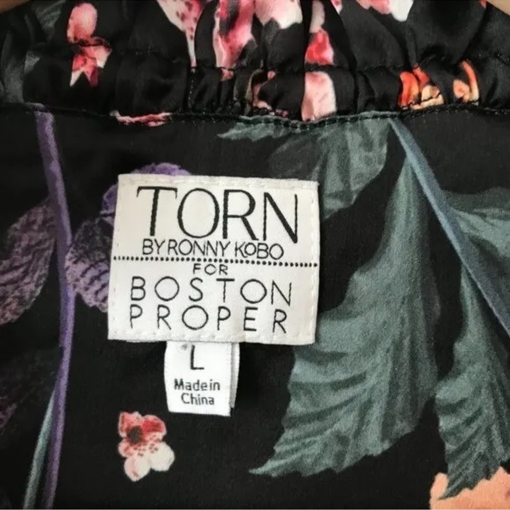 Torn By Ronny Kobo Black Floral Asymmetric Ruffled Mini Dress Size L - Picture 3 of 6